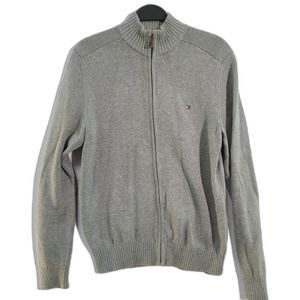 Tommy Hilfiger Light Gray Heather Ribbed Fleece Lined Full Zip Sweater Small
